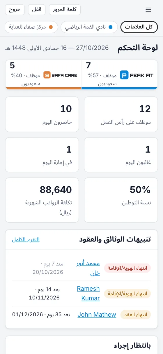 لوحة التحكم على الجوال
